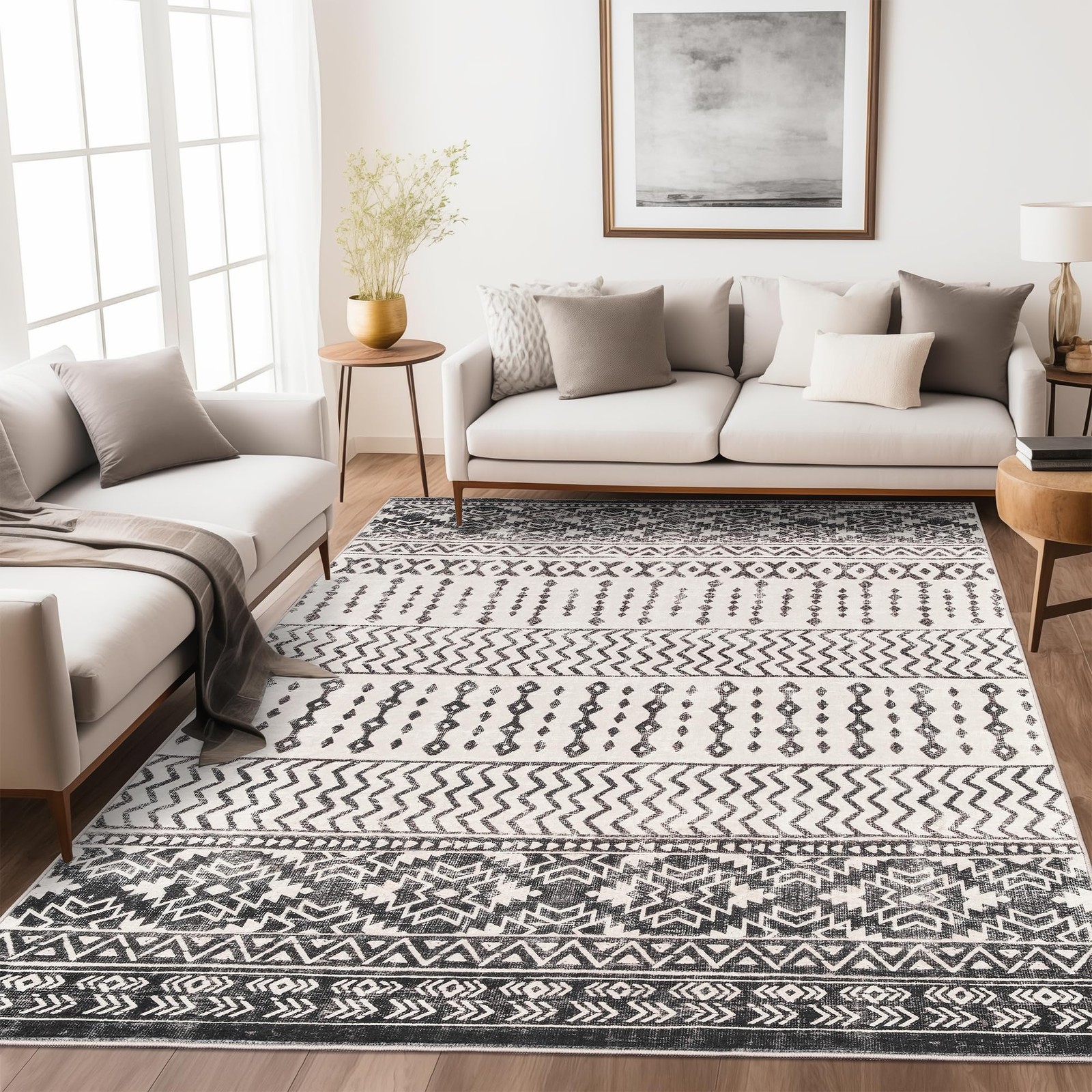 5x7 Ft Black Moroccan Geometric Area Rug UltraThin Washable AntiSlip Floor gallery
