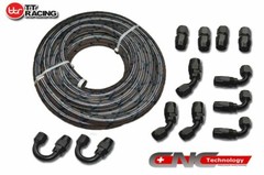 AN-6 Stainless Steel Fuel Line 30FT Black & Fitting Hose End Adaptor Swivel Kit