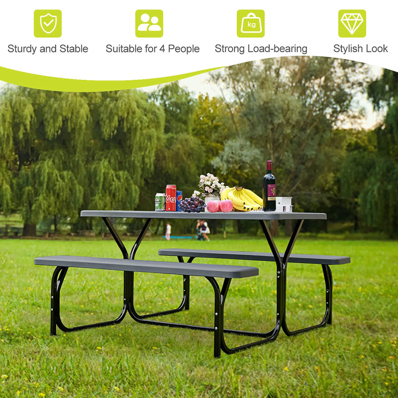 Picnic Table Bench Set Outdoor Backyard Iron Patio Garden Party Dining All Weath gallery