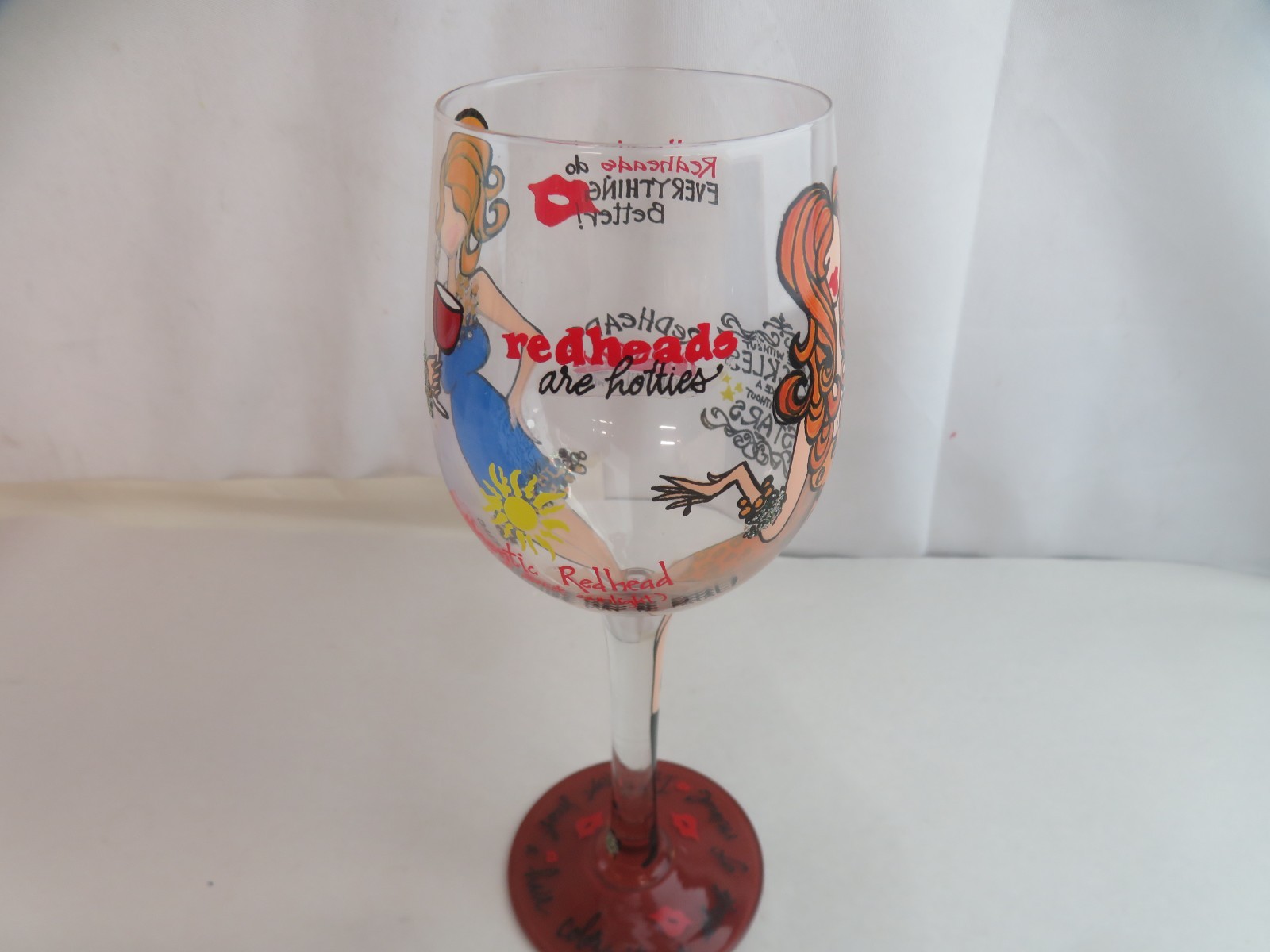 95 and Sunny Bottom's Up Hand Painted Gingerlicious Redhead Wine Glass 15oz gallery