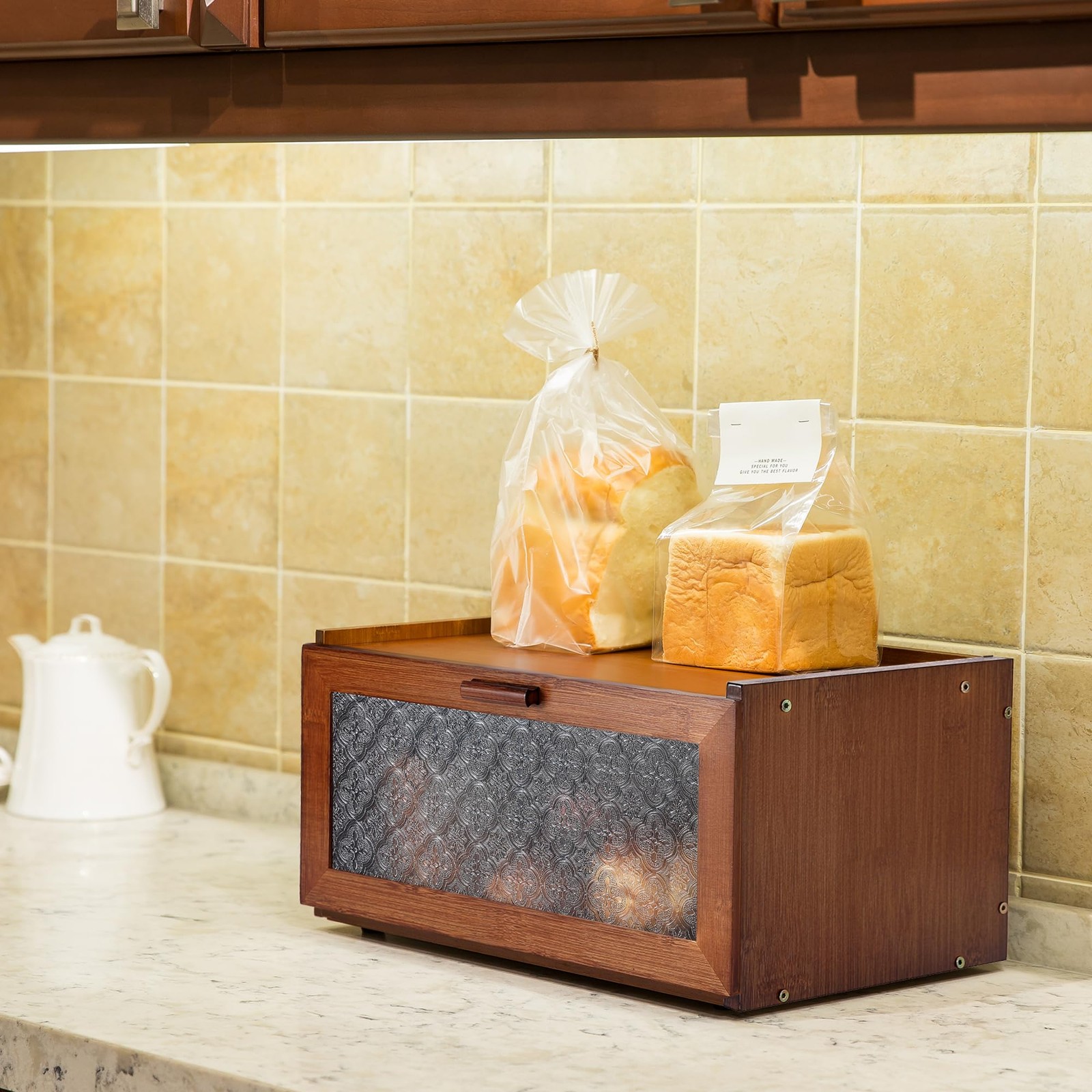 Retro Brown Bamboo Bread Box for Kitchen Countertop Storage Organizer 15 7in gallery