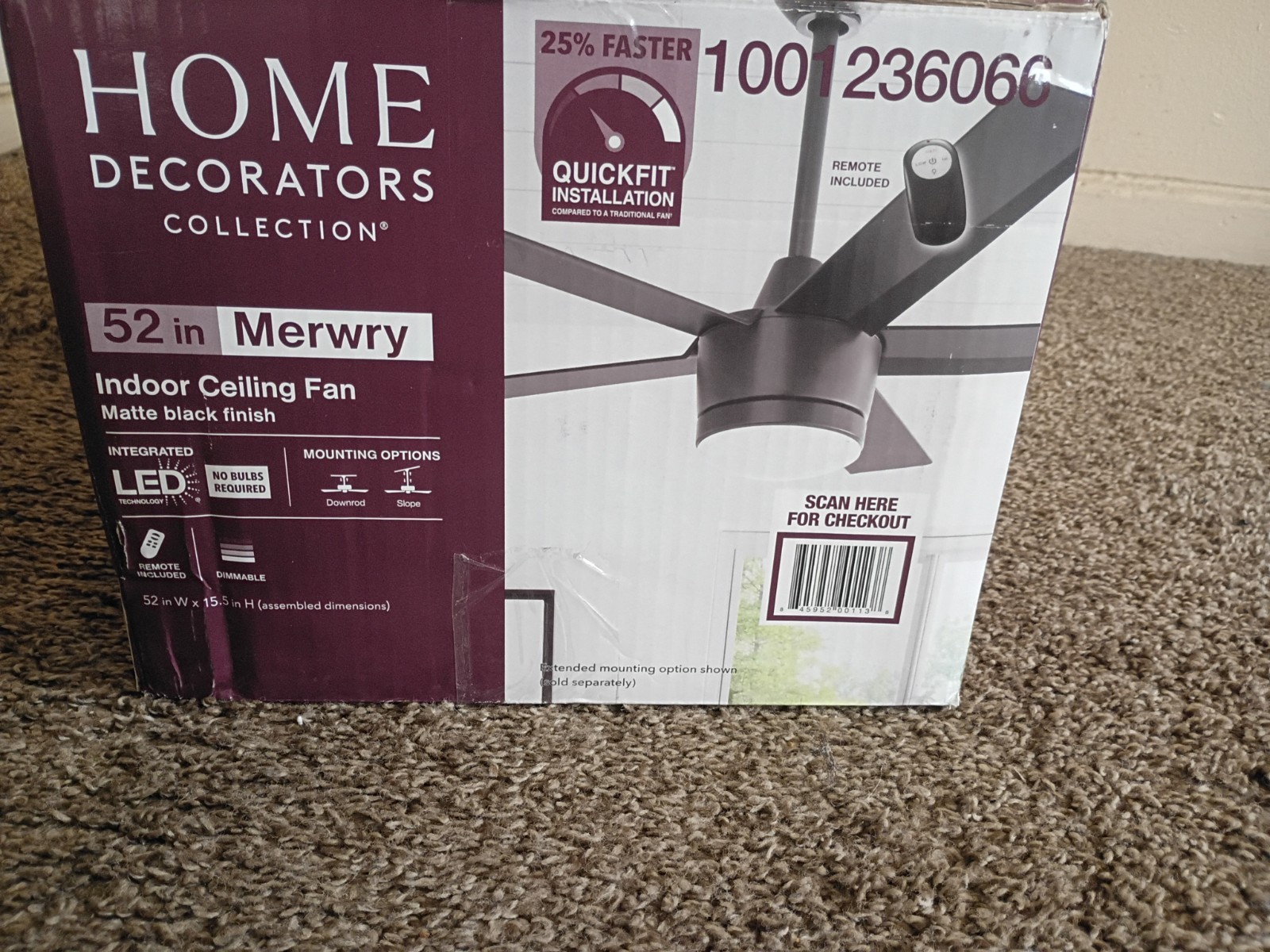 Home Decorators Collection Merwry 52" Matte Black Ceiling Fan LED Remote Control gallery