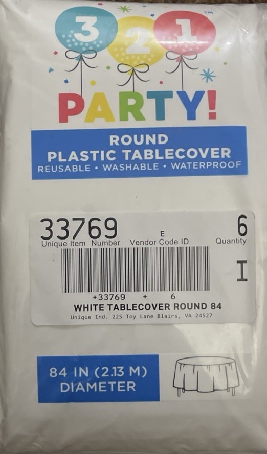 321 Party Reusable White Plastic Table covers. 33769. 6 Pack. 84” Round. New gallery
