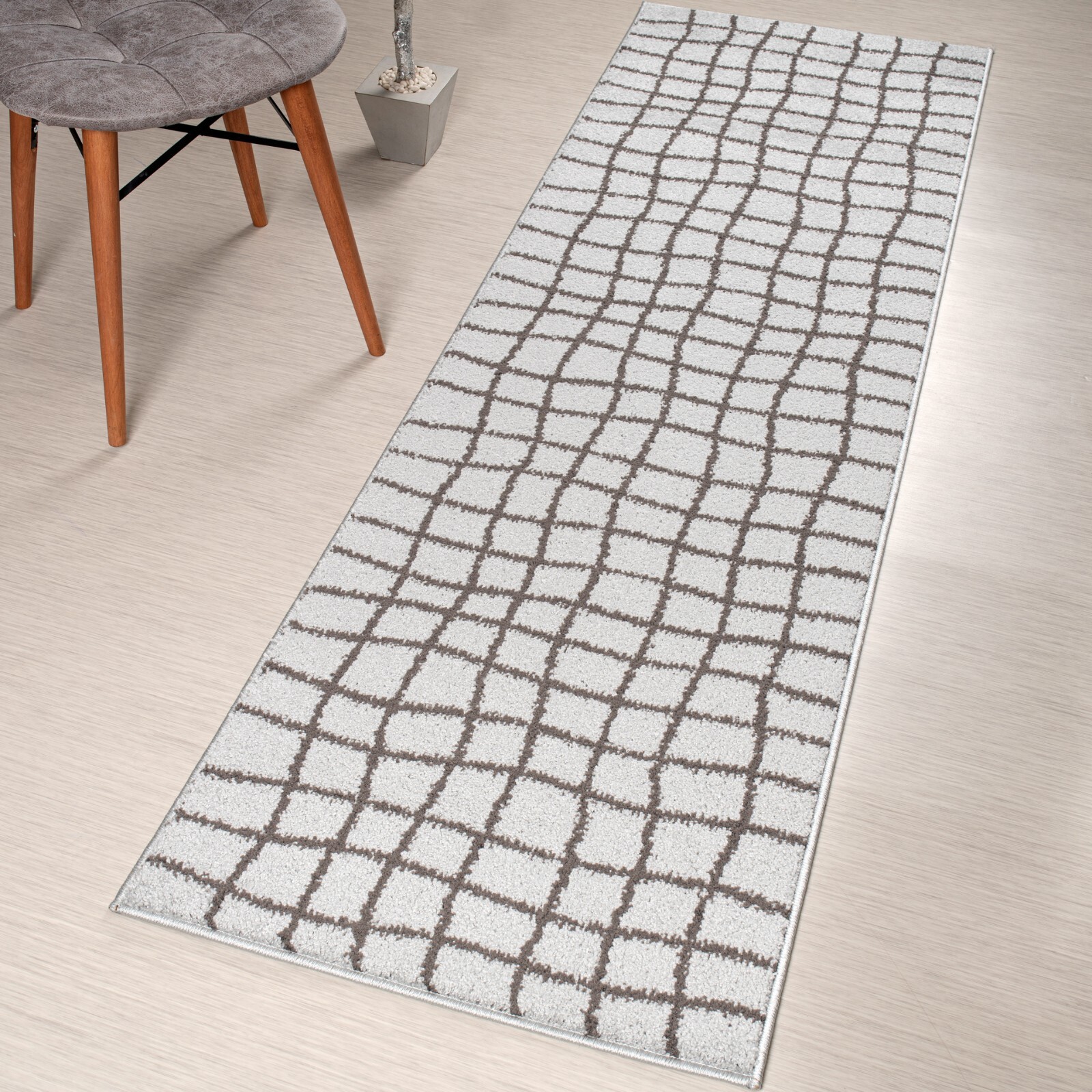 Custom Length Stair Hallway Runner Rug Non Slip Backing, Striped Silver gallery