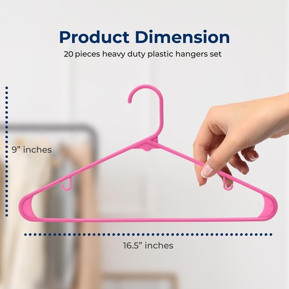 Serenelife 20 Pcs. Plastic Hangers - Non-Slip, Sturdy w/ 360° Swivel Hook (Pink) gallery