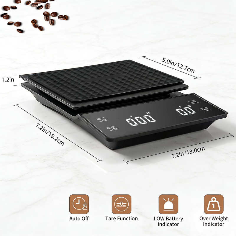 High Precision Coffee Scale with Timer, 3Kg/0.1G, Batteries Included gallery