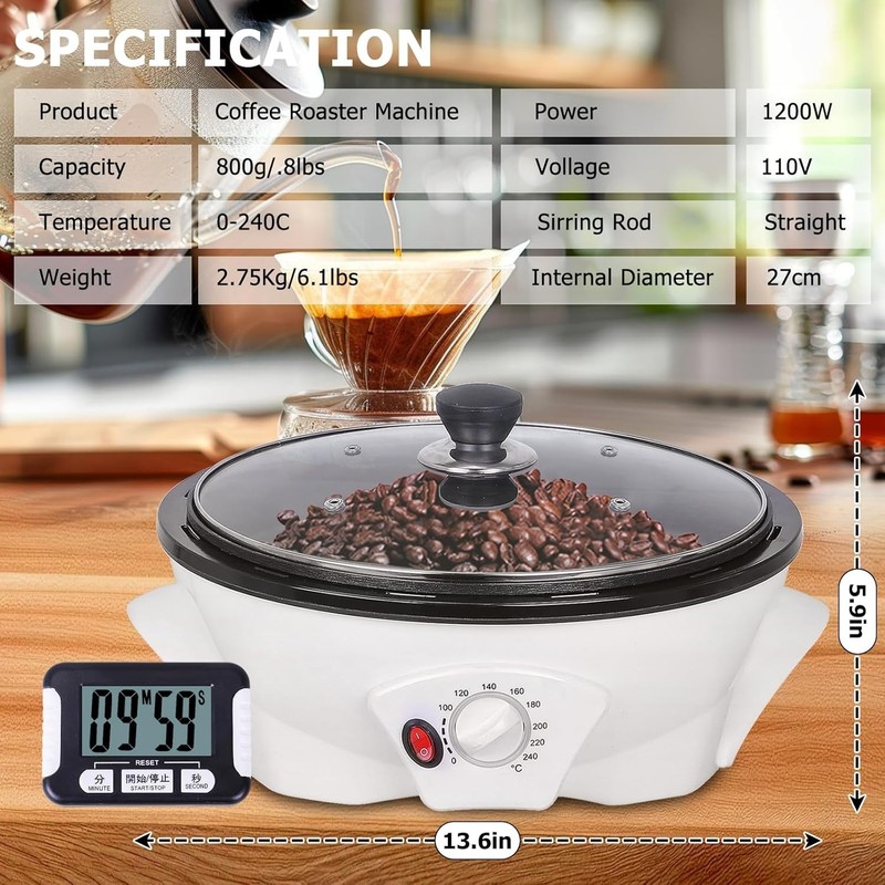 Electric Coffee Bean Roaster with Adjustable Temperature and Timer for Home Use gallery