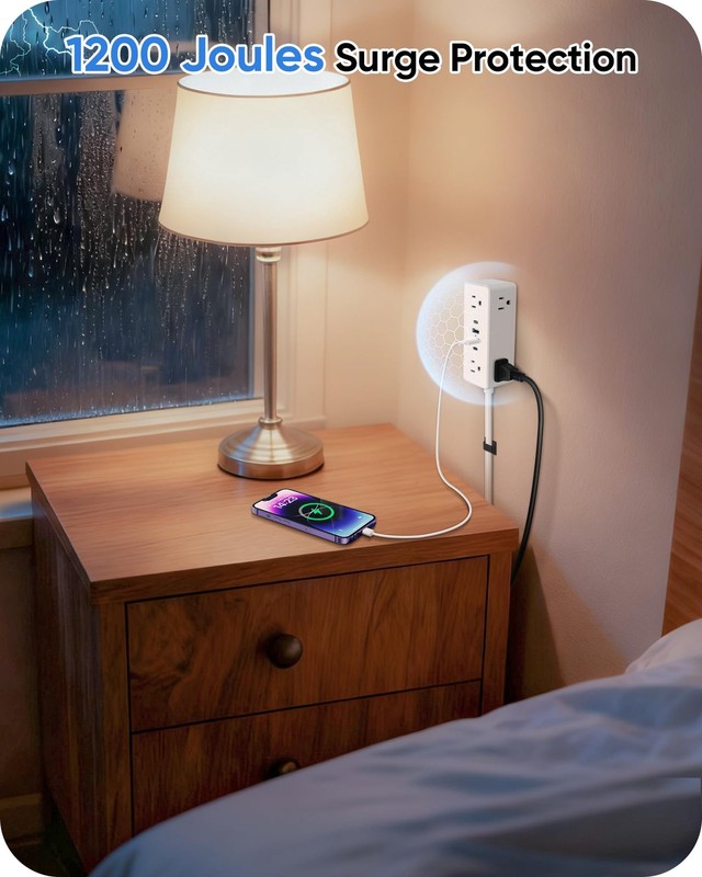 Electrical Outlet Extender Stick, Features 4 USB & 6 Outlets, 39in Flexible E... gallery