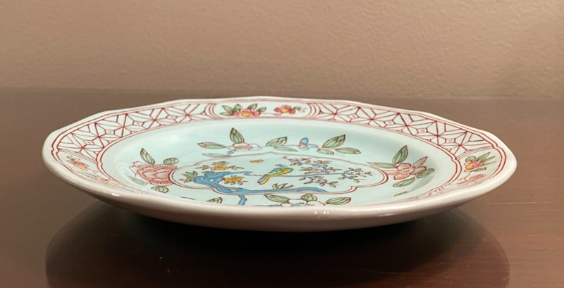 Adams Calyx Ware Singapore Bird BREAD PLATES 6 1/8" Black Backstamp Set of 4 gallery
