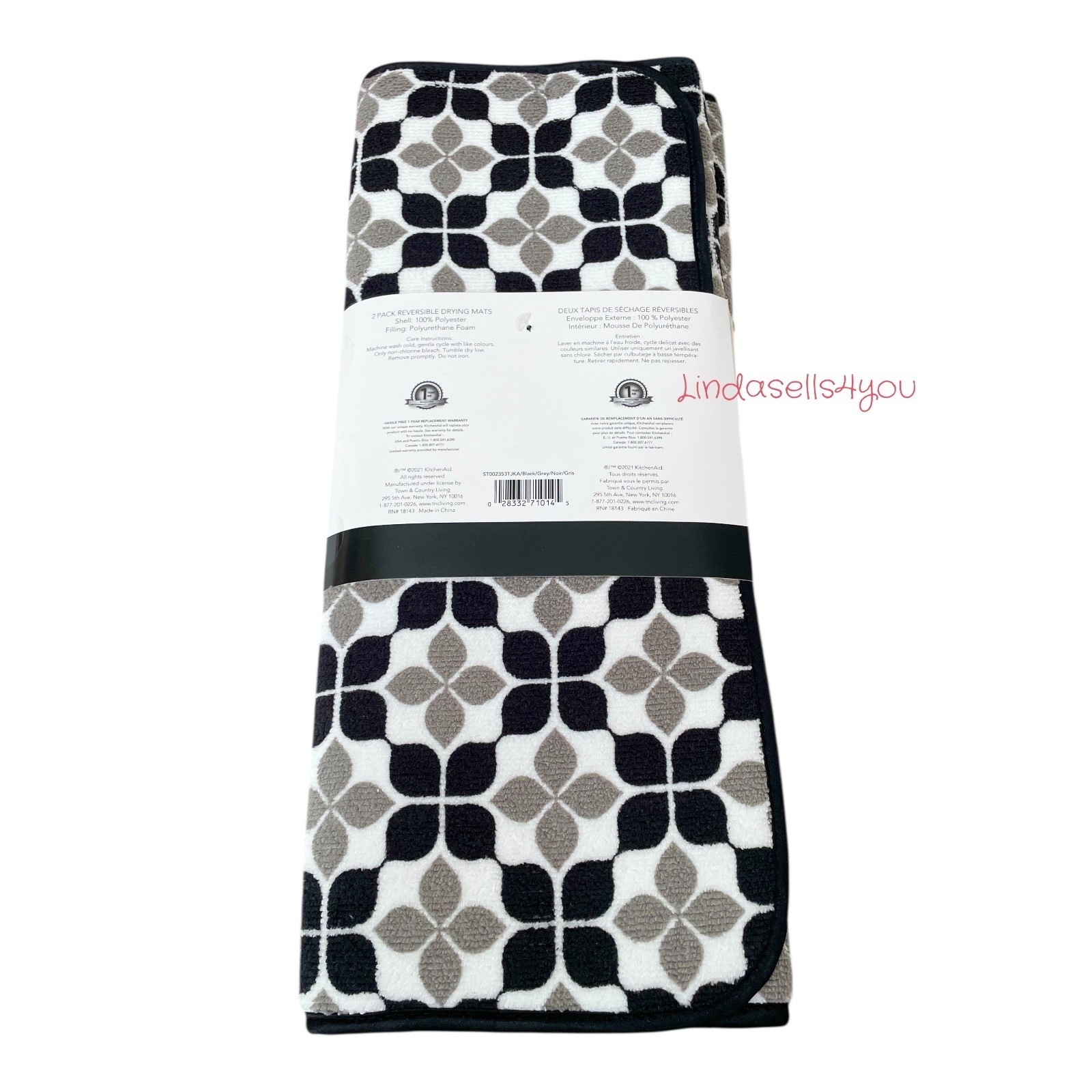 KitchenAid Dish Drying Mats 16 x 22" Black/White, Gray 2 Piece Reversible Set gallery