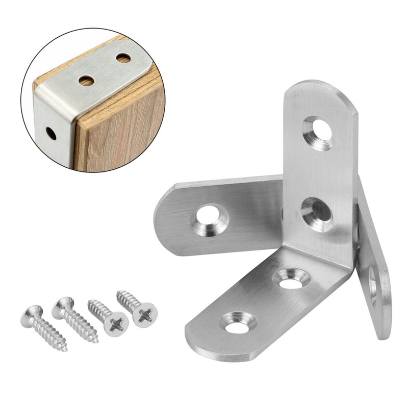 Lot L-Shaped Bracket Corner Brace Silver Stainless Steel Right Angle w/ Screws gallery