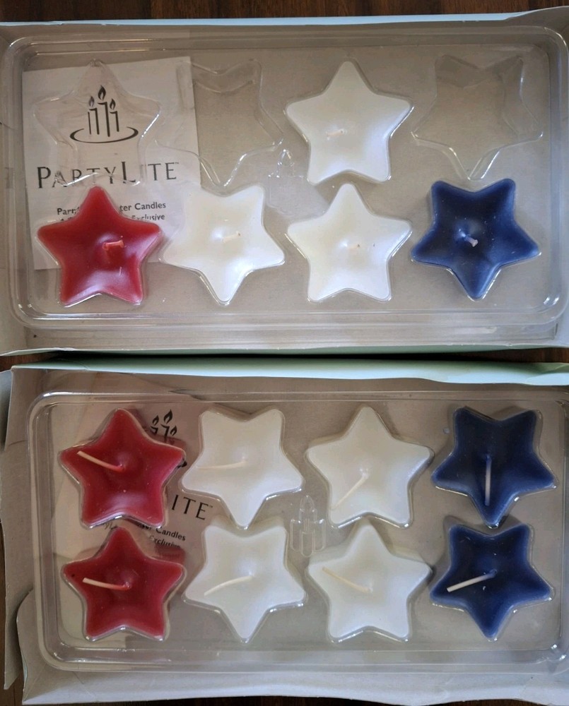 PartyLite Red, White &Blue Star Floating Candles. Americana Open Box 13 Candles