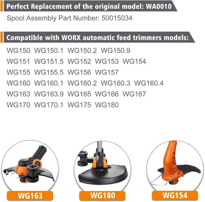 (12) WA0010 String Trimmer Spool Line For WORX Grass Trimmer/ Weed Edger, 10ft gallery
