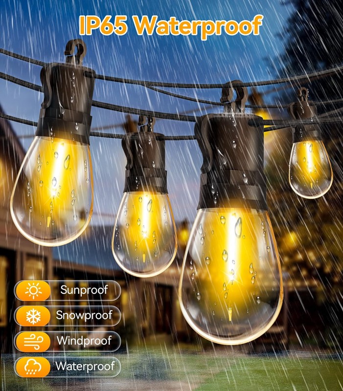 Outdoor String Lights Patio LED Light Outside 50Ft 15M Waterproof Remote Dim... gallery