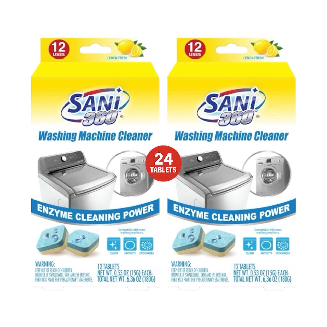 SANI 360° Washing Machine Cleaner, Lemon Fresh Scent, 24 Count gallery