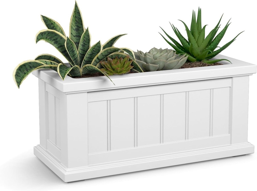 Cape Cod 24" White Rectangle Planter with Water Reservoir - Durable Polyethylene