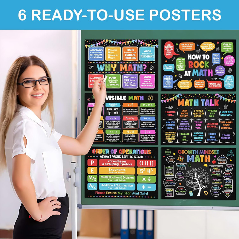 6 Pcs Math Posters (11"X16") - Math Classroom Supplies for Teachers, Decorations gallery