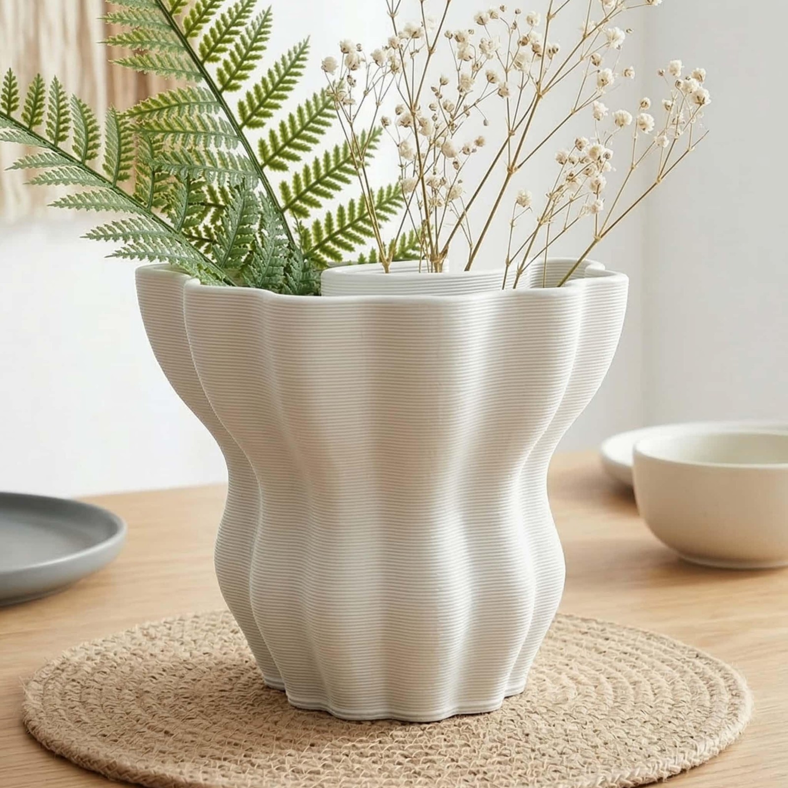 Contemporary White Ceramic Vase, Abstract Irregular Shape Sculptural Accent f... gallery