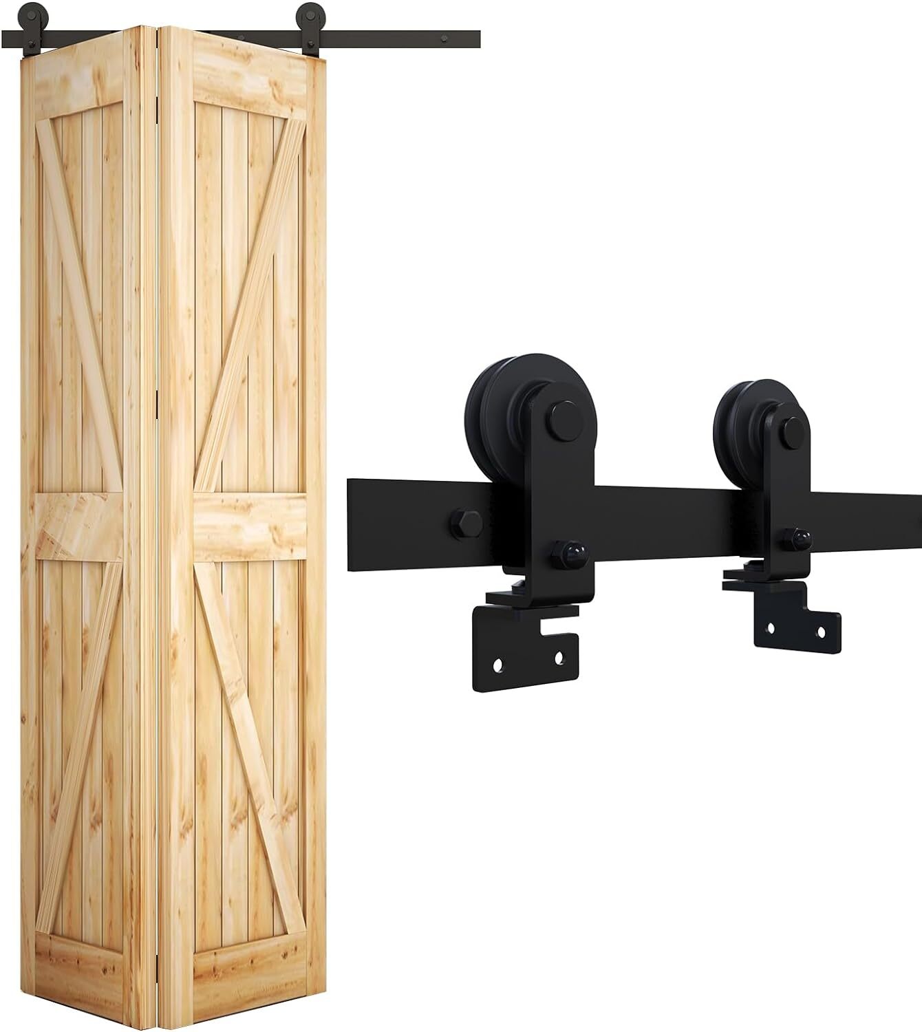 3FT-9FT Top Mount Bifolding Sliding Barn Door Hardware Kit for 2/ 4 Wooden Doors gallery