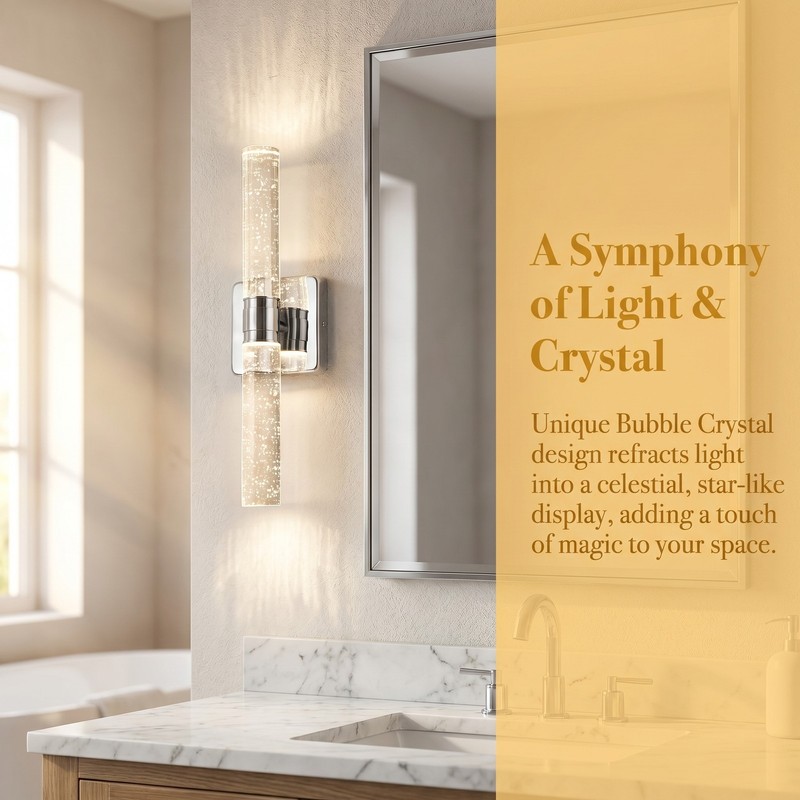 2 Pack 17 inch Chrome Crystal Wall Light Modern Dimmable Sconce Indoor Fixture gallery