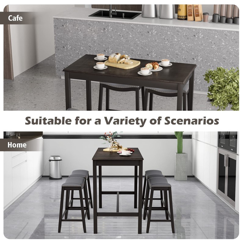 Dining Table Set for 4, Kitchen Counter Height Table w/ 4 Stools, 5 Piece Bis... gallery
