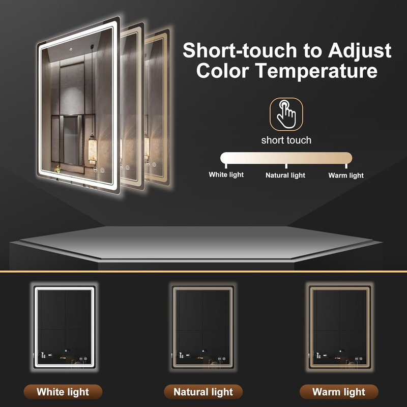 Dimmable 27x36 LED Bathroom Mirror with Anti-Fog & UL Certified gallery