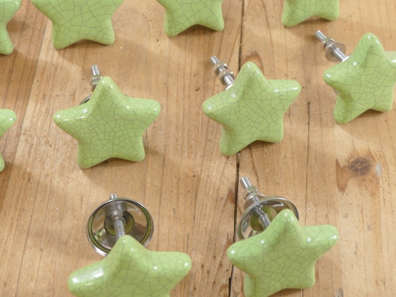 10 Lime Green Ceramic Knobs Closet Door Kitchen Cabinet Pulls Dresser Stars gallery