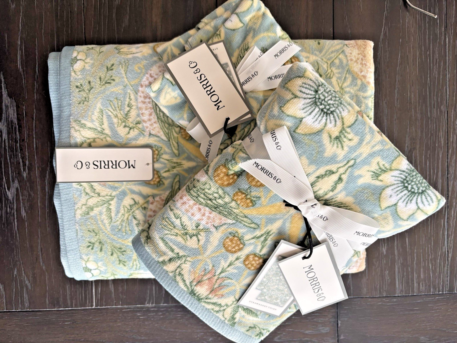 5 pc William Morris & Co Towel Set Strawberry Thief Bath Hand Tip Cotton Velour gallery