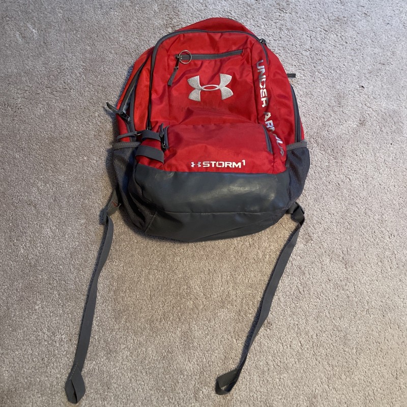 Under Armor Storm 1 School Backpack 4 Pockets Red And Gray Color