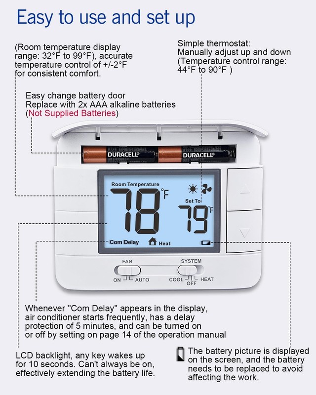 Non Programmable Thermostat for Home 1 Heat/ 1 Cool Single-Stage System, with... gallery