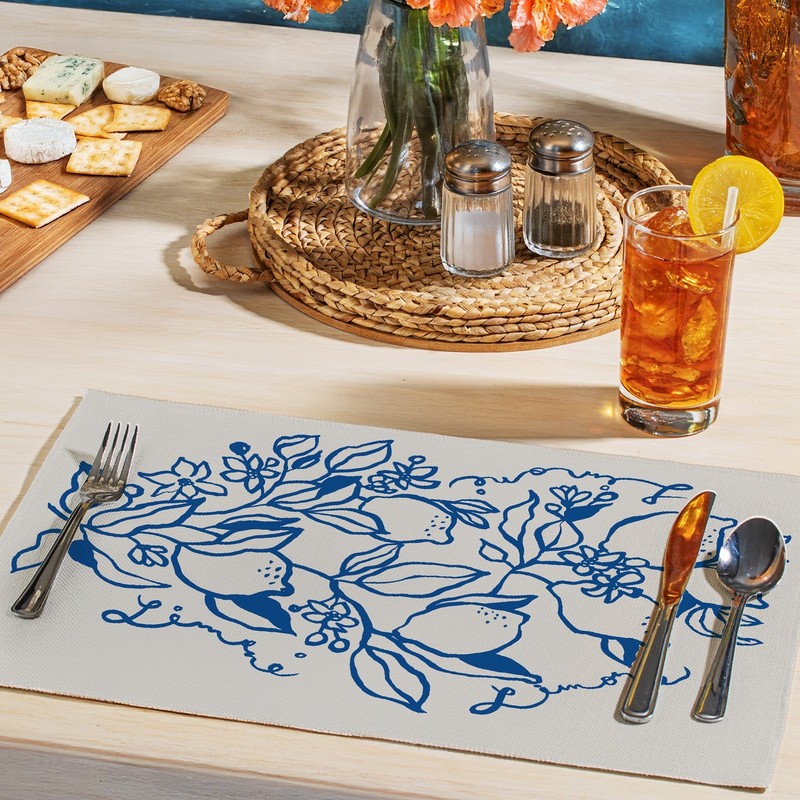 Cobalt Lemons 4-Pack Poly-Cotton Blend Placemats Manufactured in The USA gallery