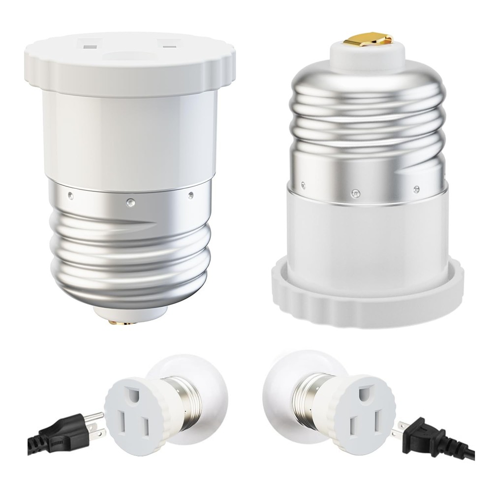 2 Pack, Light Socket to Plug Adapter, Convert Bulb White
