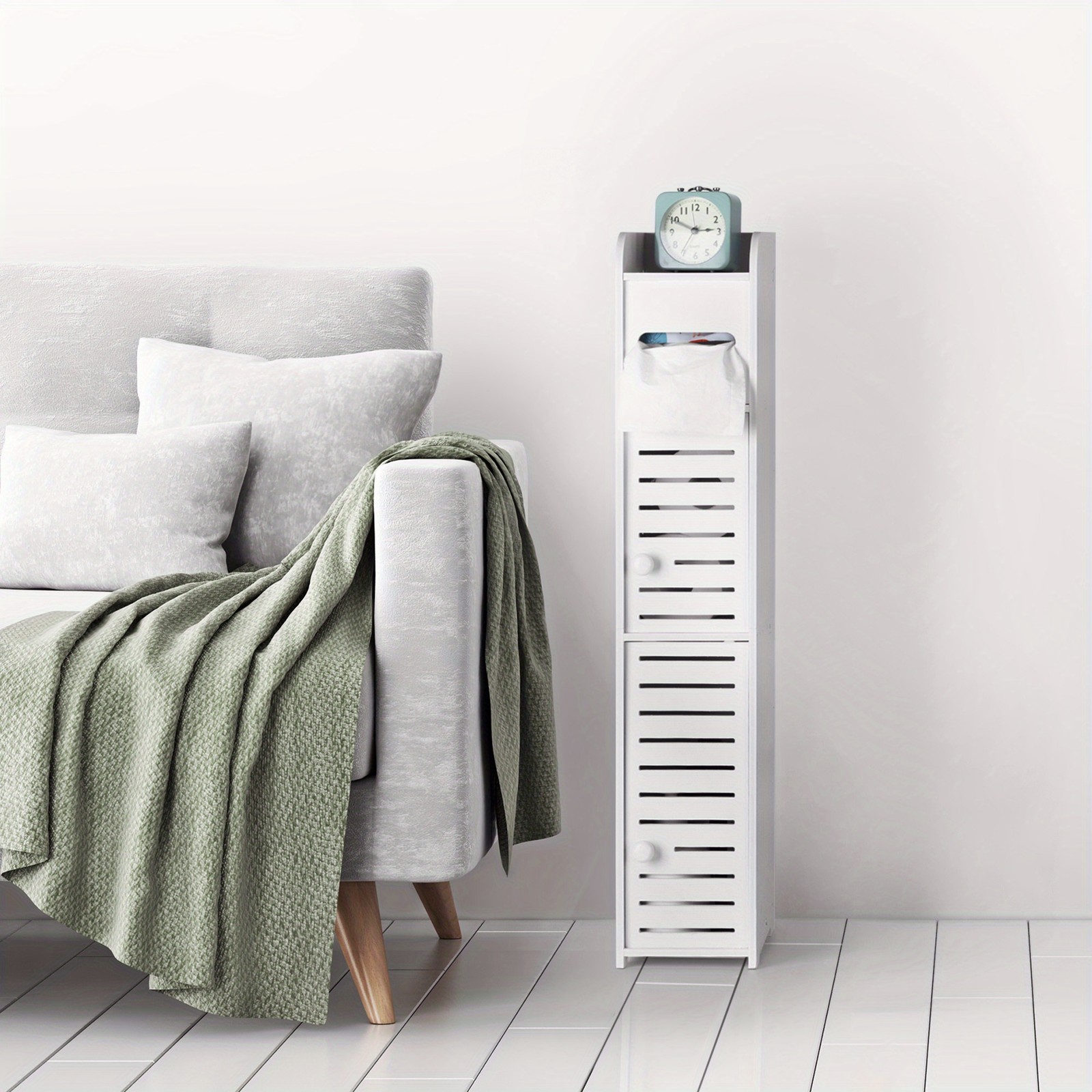 Toilet Paper Holder Stand, Small Bathroom Storage Cabinet with Doors and Shelves gallery