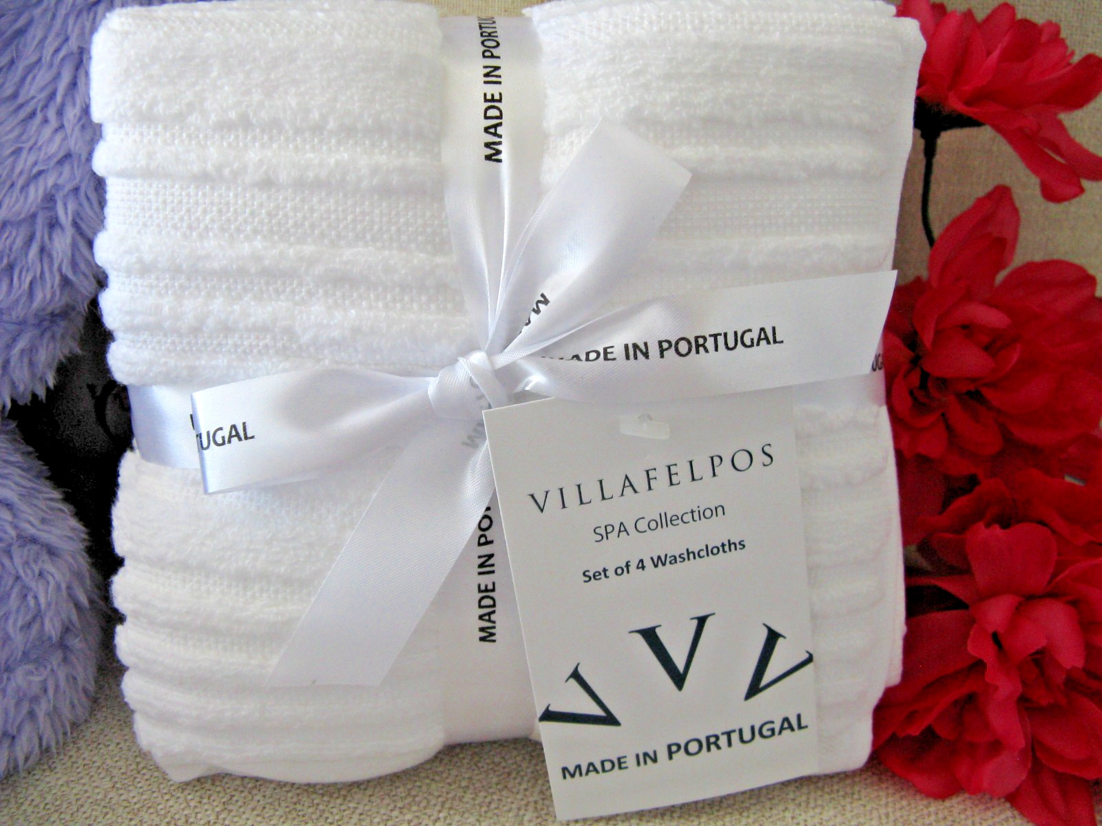 New Villafelpos Luxury Spa White Textured Cotton Bathroom Wash Cloths Set of 4 gallery