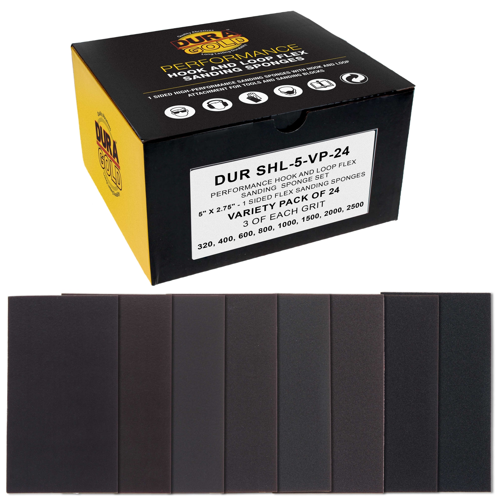 5" x 2-3/4" Sanding Sponge Variety Pack, Box of 24 - Hook & Loop Wet or Dry gallery