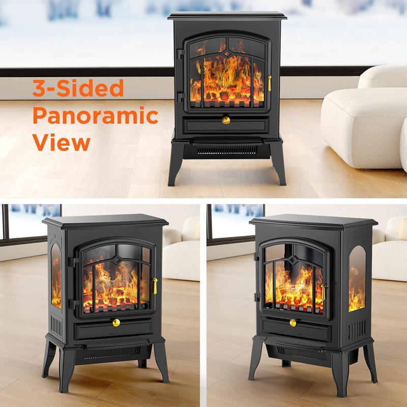 Compact Electric Fireplace Stove with 3D Flame & Thermostat - 1000W/1500W gallery