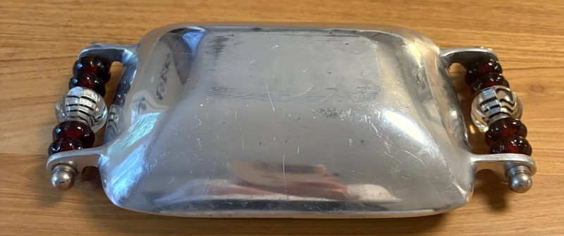 Stainless Steel Beaded Handle Serving Tray Bowl Rectangular Jewelry Dish 10.5" gallery