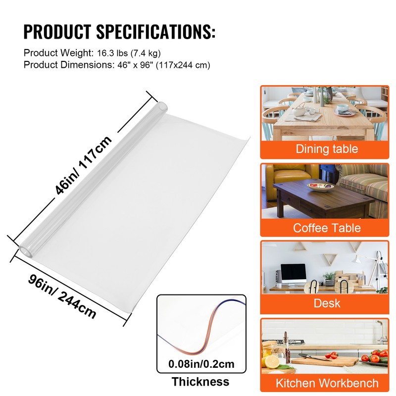 PVC Tablecloth Protector Table Cover 46" X 96" Desk Pad Soft Glass Desk Top gallery