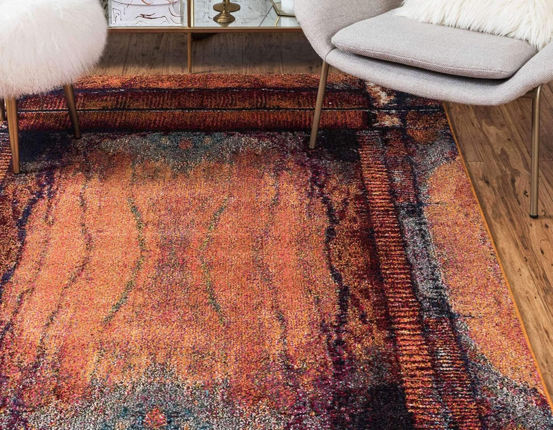 Rustic Modern Abstract Area Rug - Estrella Collection (5' x 8', Orange/Black) gallery