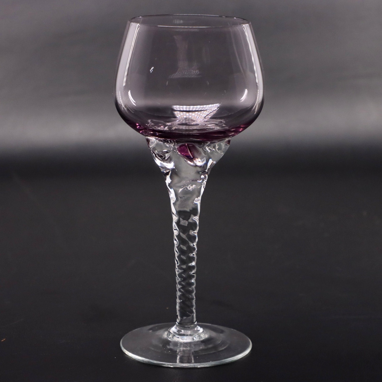 Czech Bohemian Amethyst Bowl Twisted Stem Cordial Wine Glass 6 1/8" Vintage MCM gallery