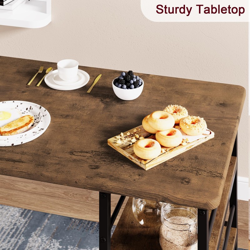 Small Space 3-Piece Dining Table Set for 2, High-Leg Bar Table w/ Chairs Brown gallery