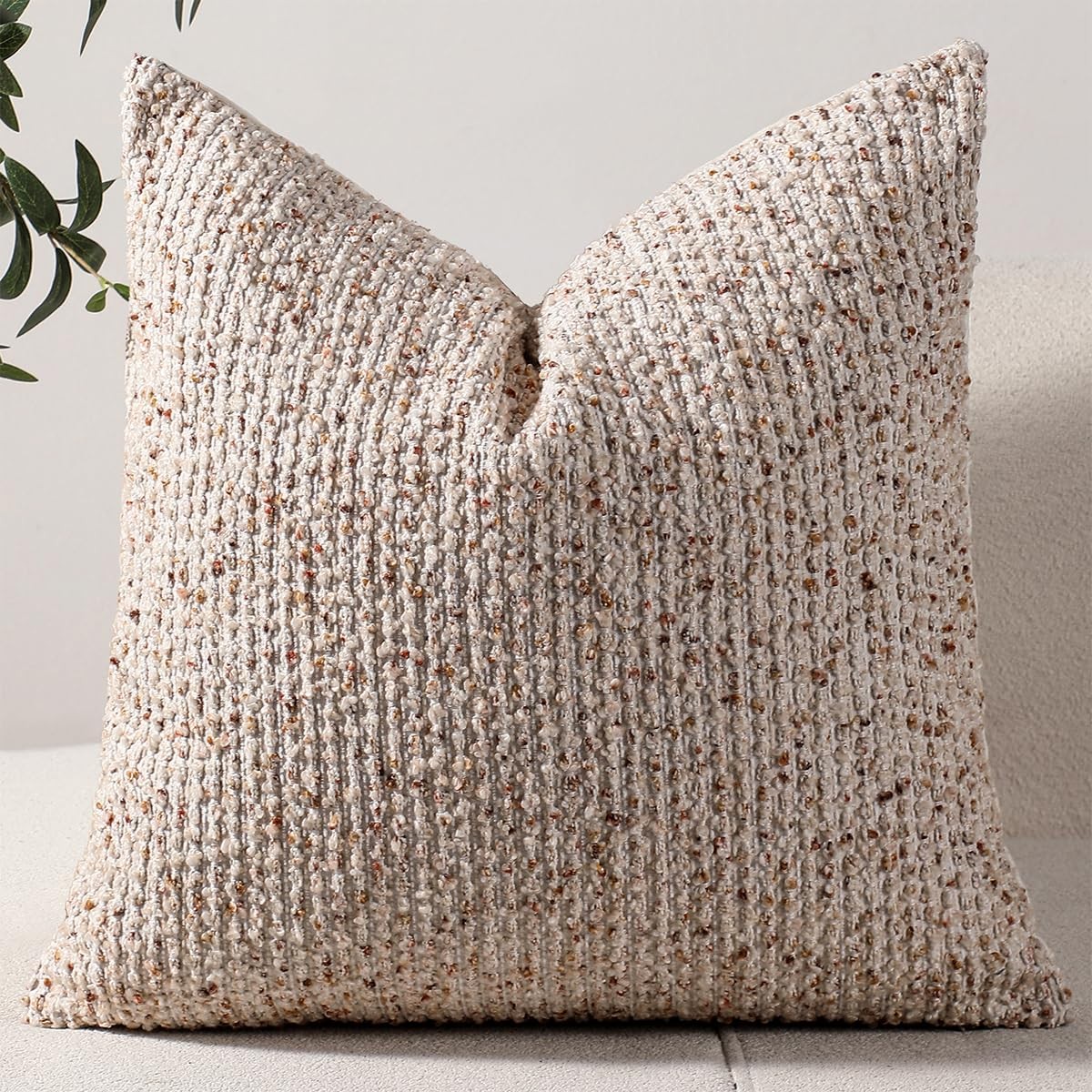 22x22 Beige Throw Pillow Cover Textured Boucle Striped Chic Morden Boho Accen... gallery