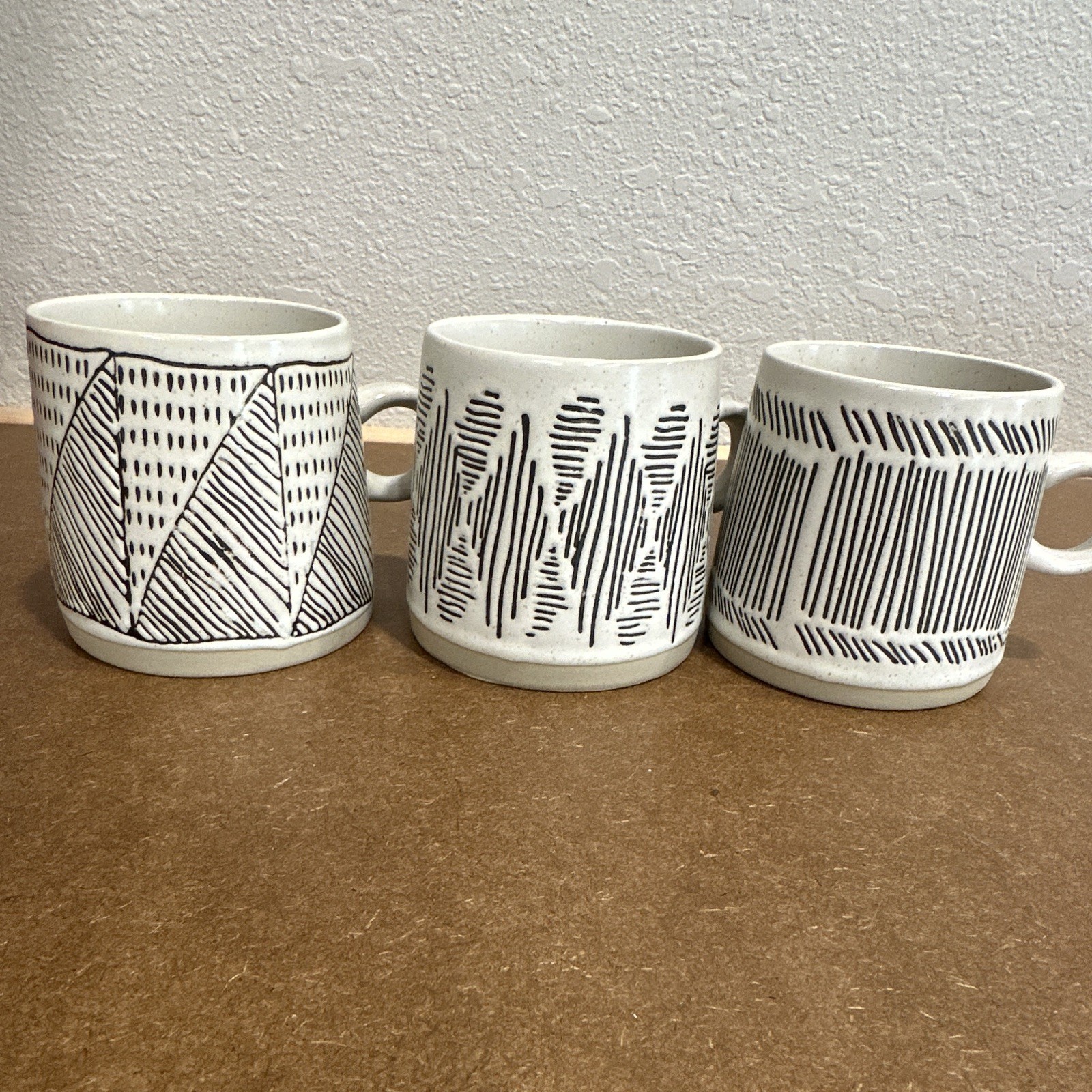 World Market Geometric Black & White Ceramic Coffee Mugs Set of 3 12 oz gallery