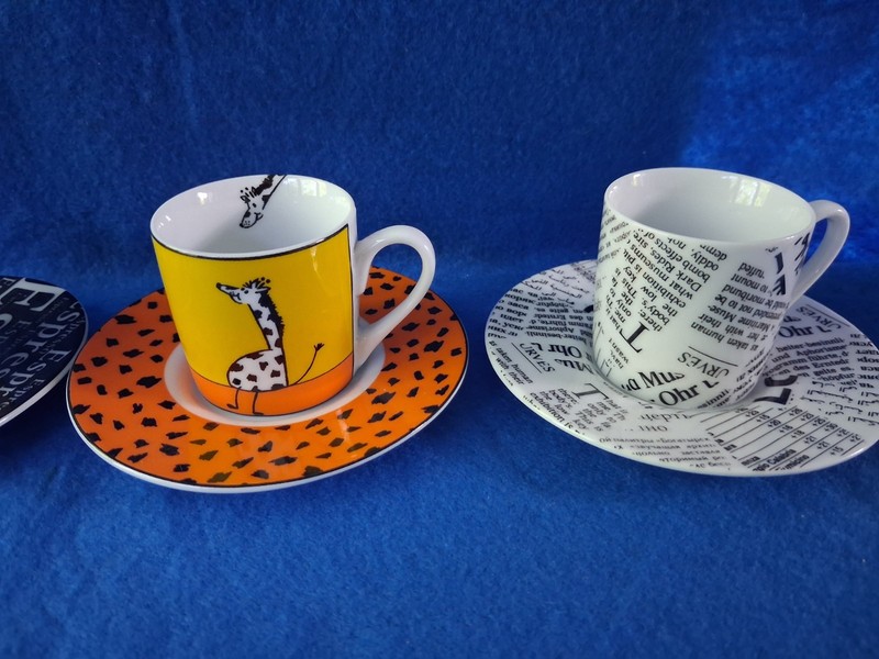 4 Differen Konitz 3 Oz. Porcelain Espresso Cups & Saucers Made In Germany gallery