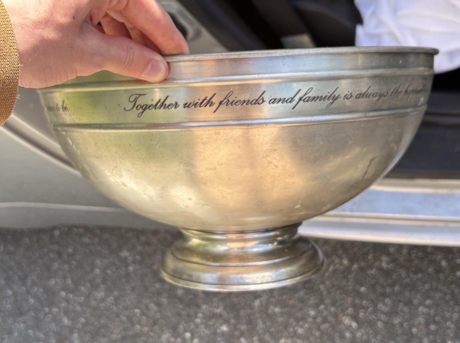 Pottery Barn Antique Silver Sentiment Serving Bowl Together With Friends & Fami gallery
