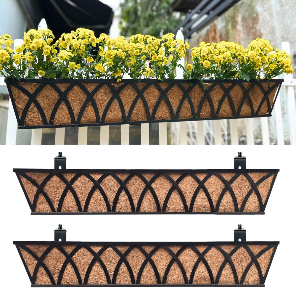 LaLaGreen Railing Planter Box (36 Inch, 2 Pack) 36" (91cm) x 2 pack, Black