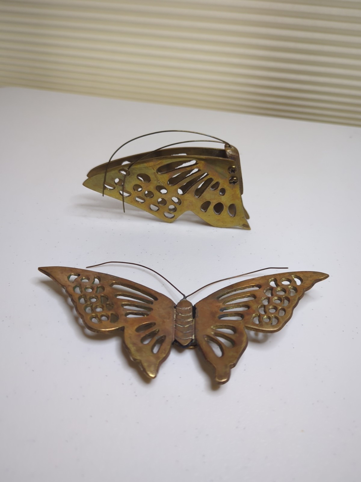 Vintage MCM Solid Brass Butterfly Wall Plaque Decor Lot Of 2 Wings Open Closed gallery