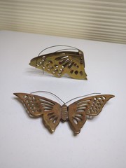 Vintage MCM Solid Brass Butterfly Wall Plaque Decor Lot Of 2 Wings Open Closed
