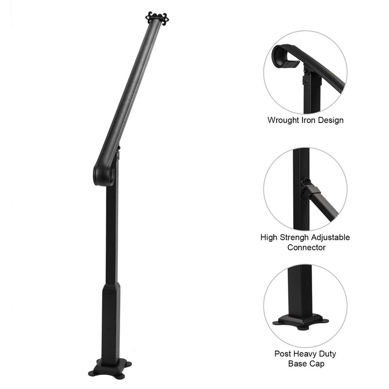Step Handrail Fit 1-2 Steps Wall-to-Floor Mounted Wrought Iron Handrail gallery