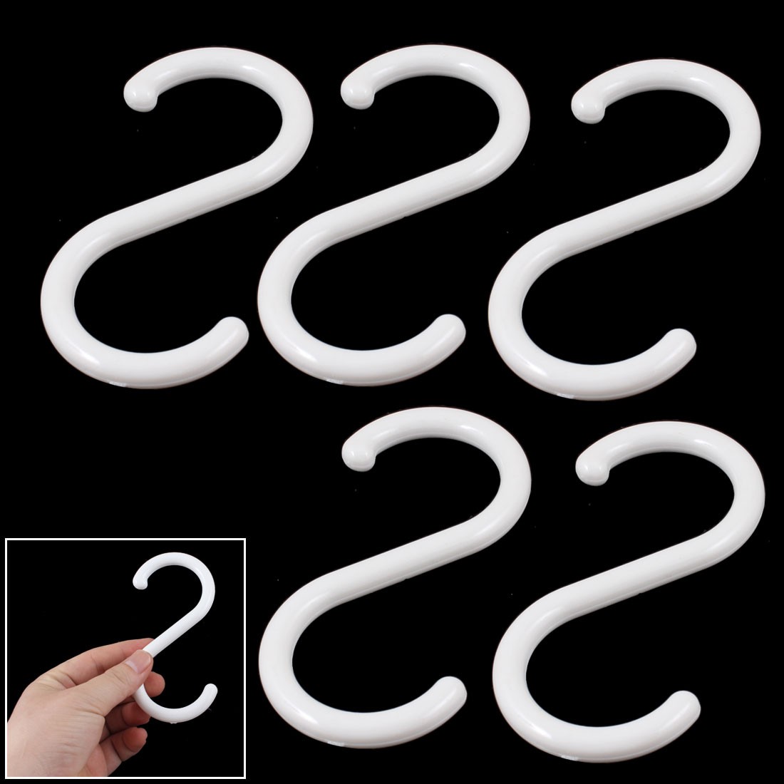 5Pcs White Plastic S Shape Hanger Hook for Home Clothing Baskets gallery